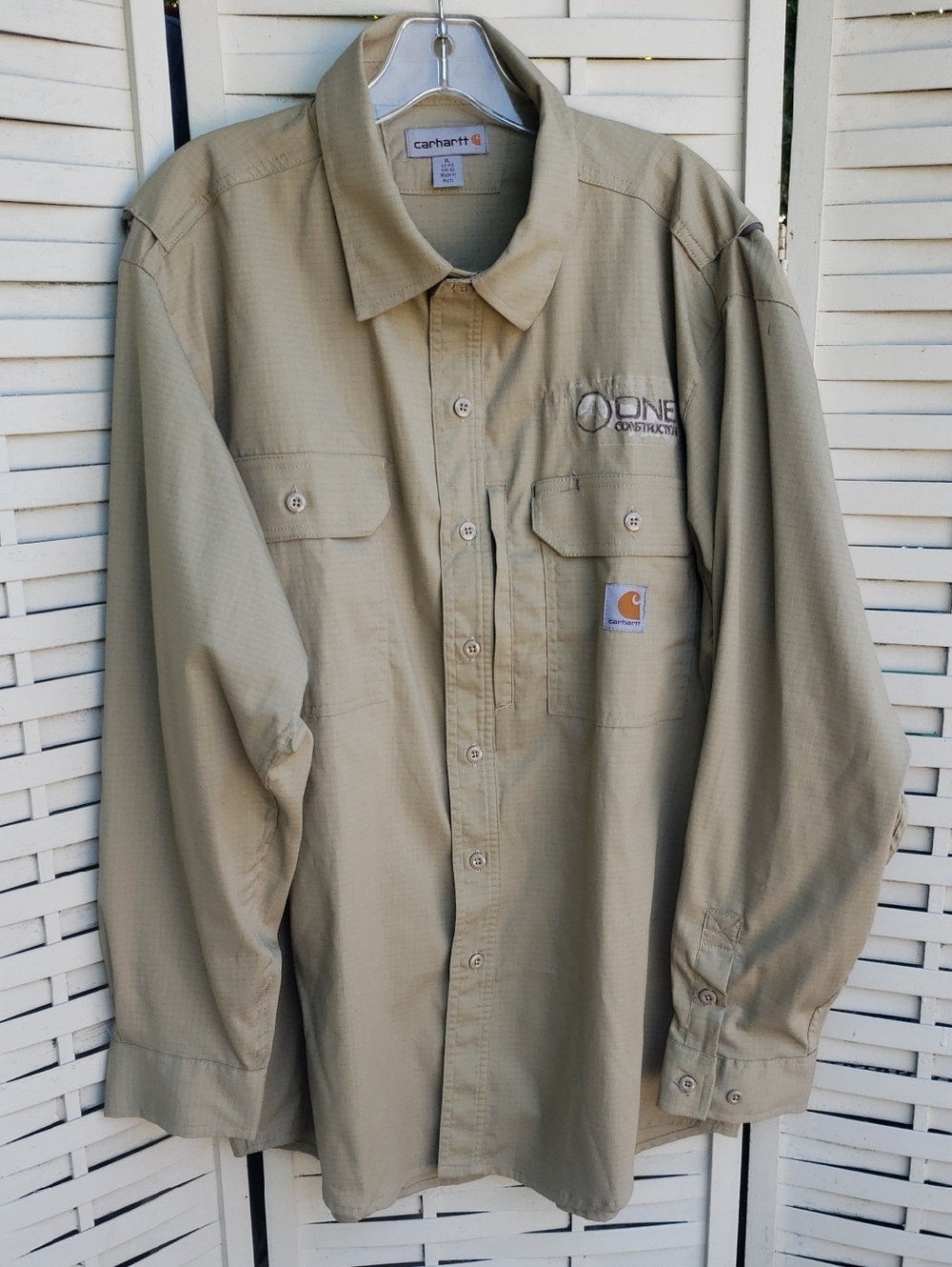 Carhartt Tan Long-Sleeve Work Shirt with Chest Logo XL